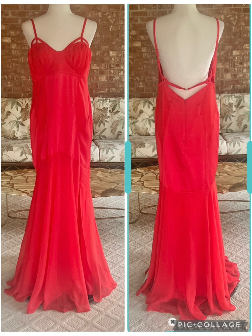 ASOS Design Dress Evening Maxi Chiffon Satin High Leg Slit Red Backless 10 NWT